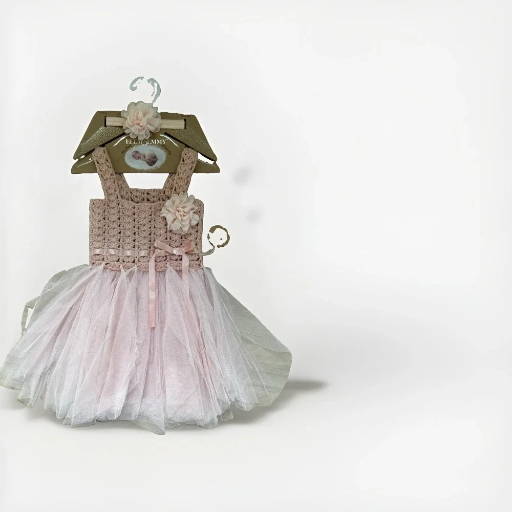 Elly & Emmy My First Dress Up 0-6 Months Baby Photoshoot Pink Knit Tulle Flower